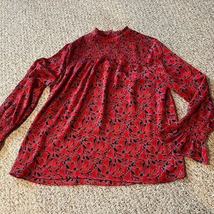 Ann Taylor Red and Black Leaf Print Blouse